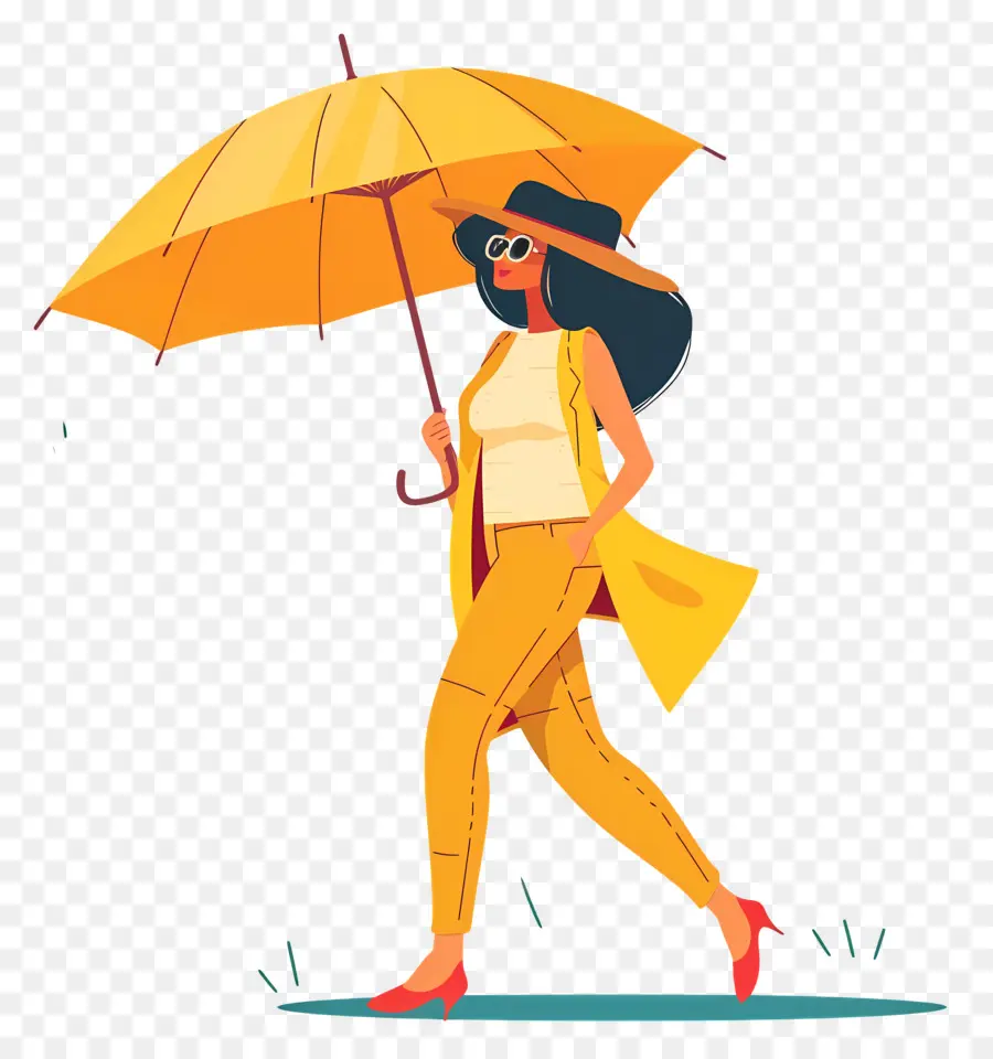 Femme Appréciant Le Temps，Femme Avec Parapluie PNG