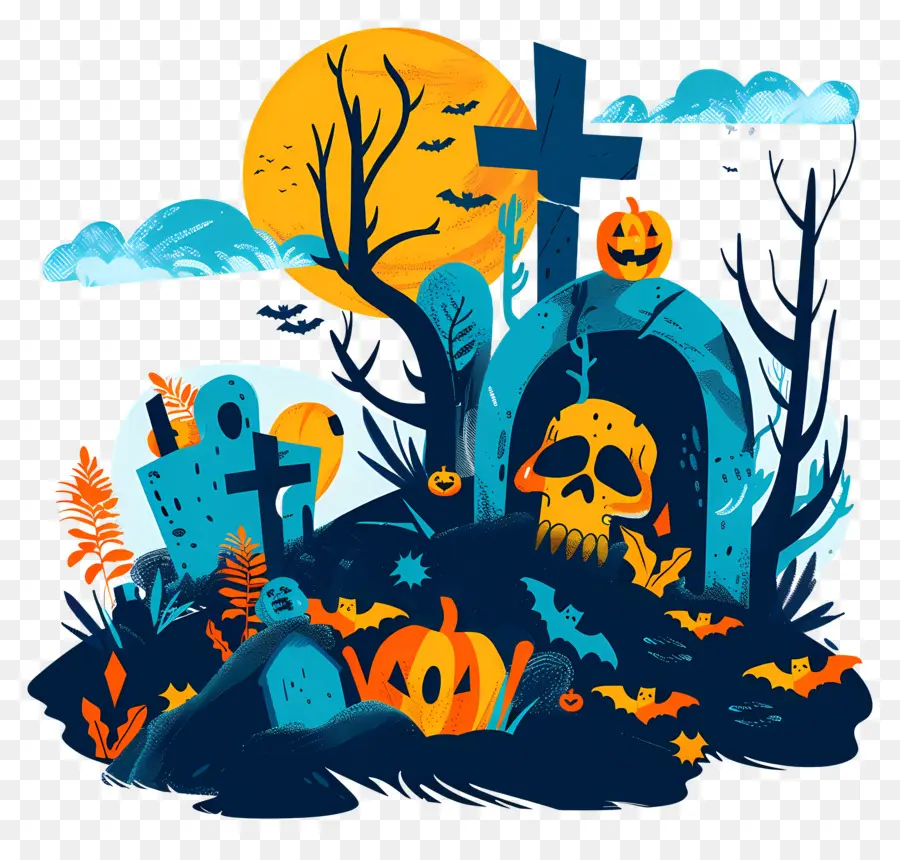 Cimetière D'halloween，Scène D'halloween PNG