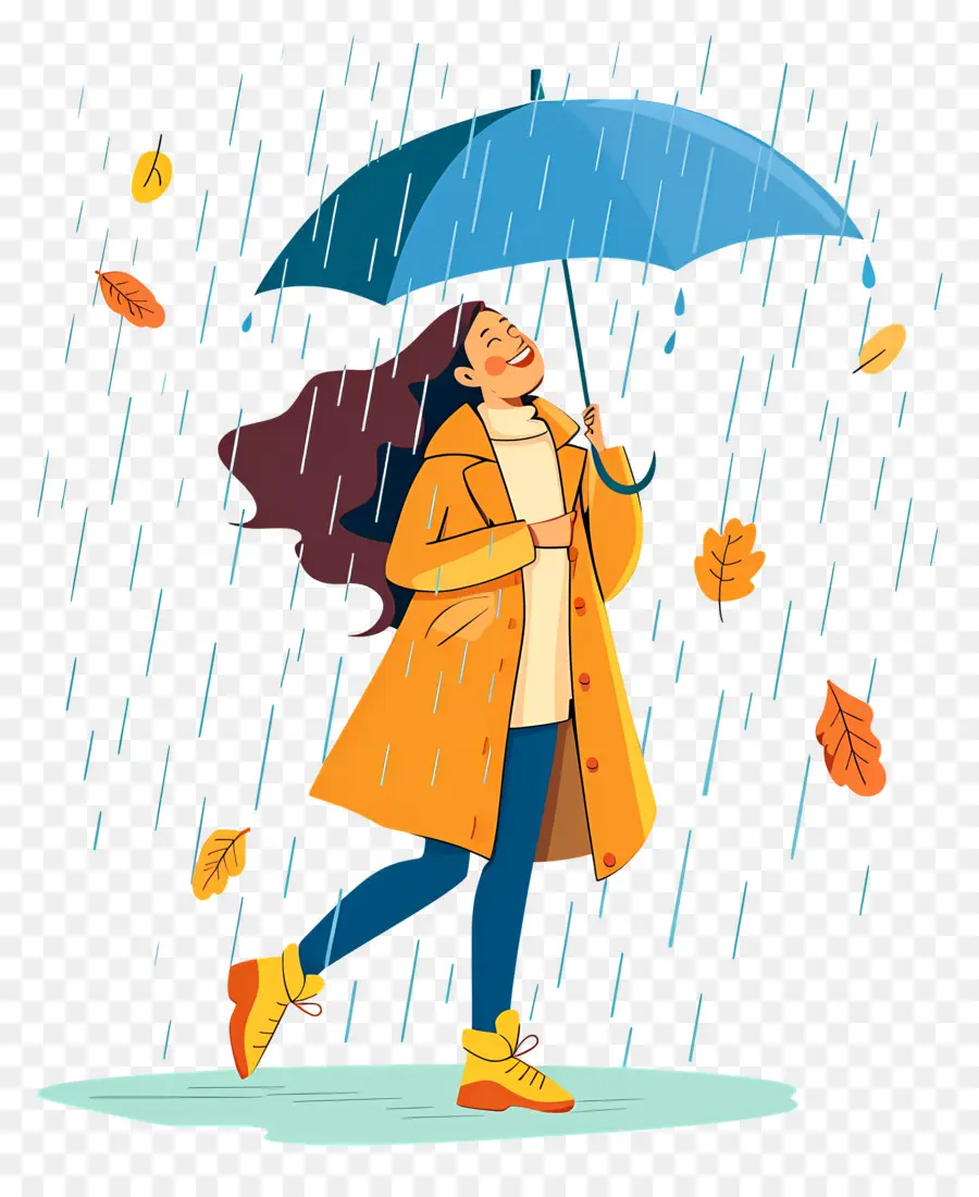 Femme Appréciant La Pluie，Femme Avec Parapluie PNG