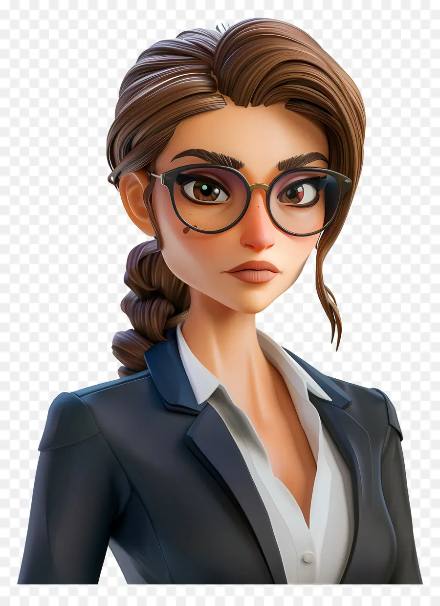 Femme D'affaires，Femme Animée Avec Des Lunettes PNG