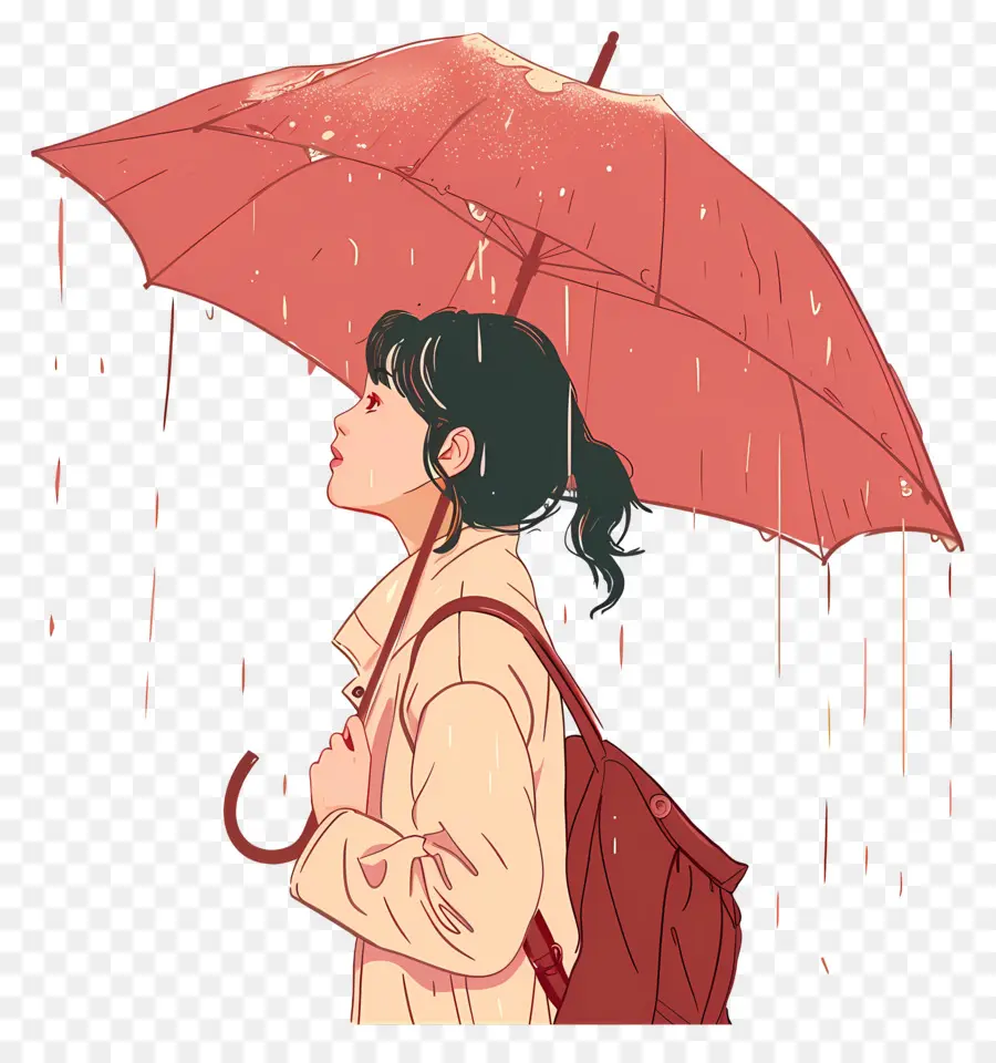 Femme Appréciant La Pluie，Parapluie PNG