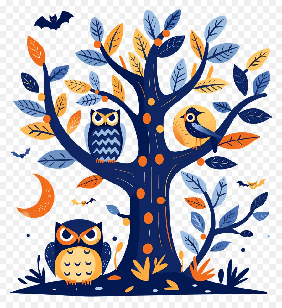 Chouette D'halloween，Hiboux Sur Arbre PNG