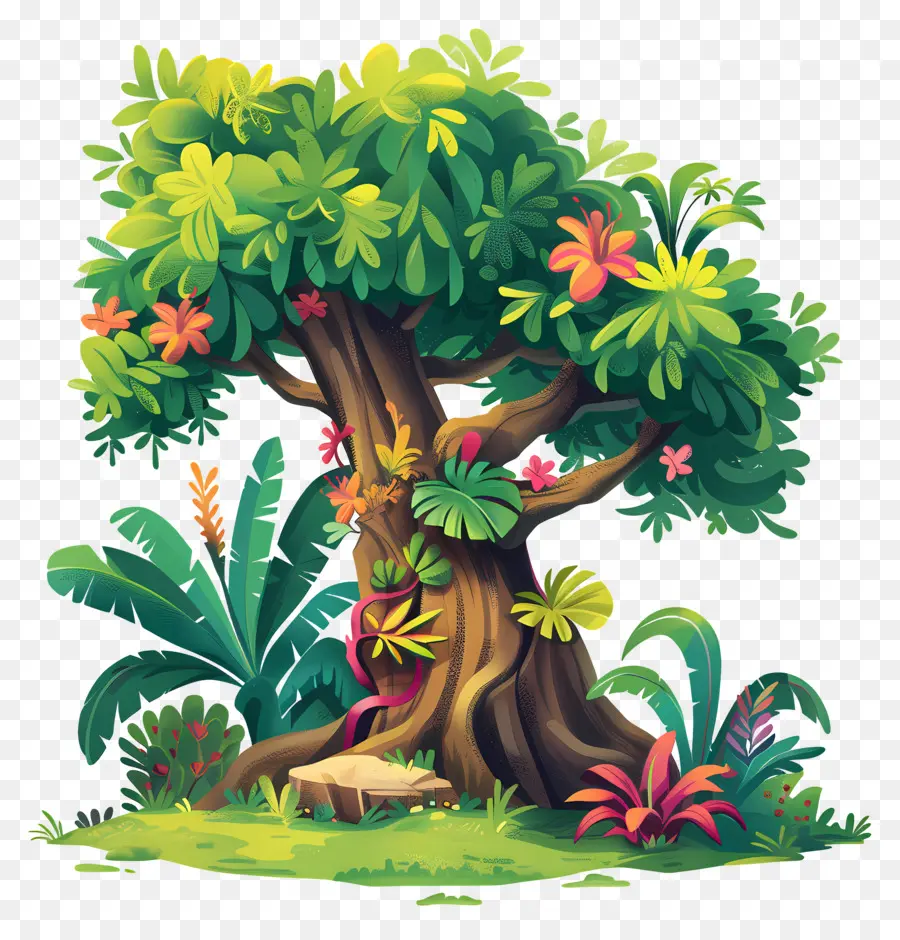 Arbre De La Jungle，Arbre Avec Des Fleurs PNG