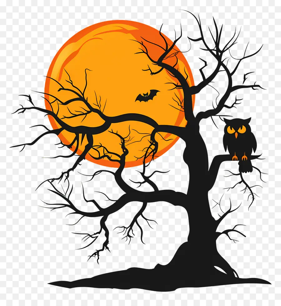 Chouette D'halloween，Arbre D'halloween PNG