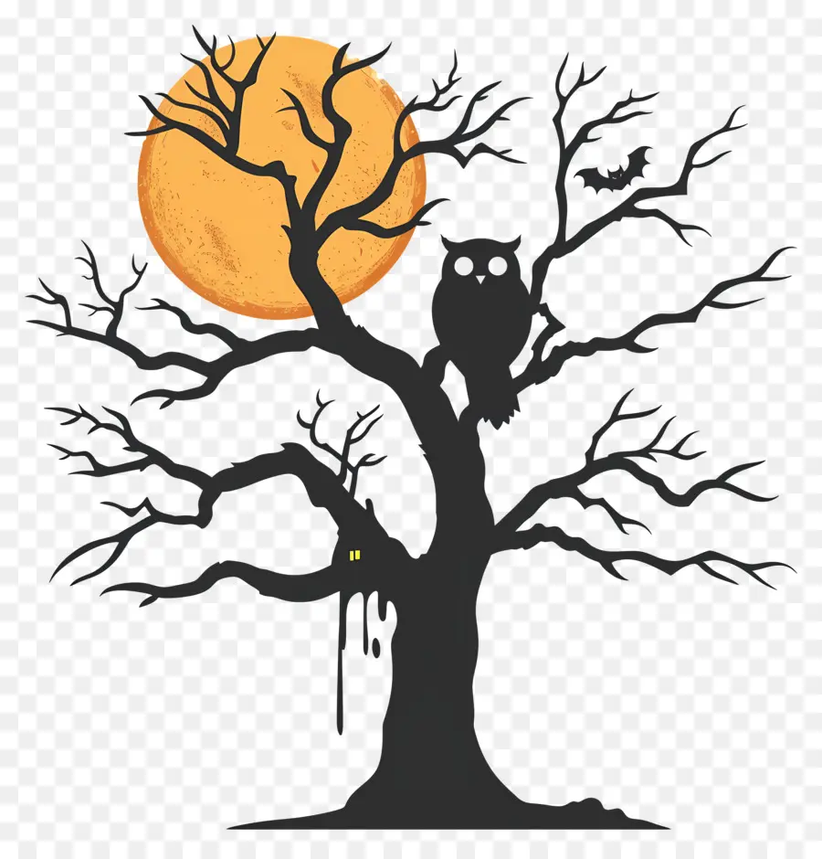 Chouette D'halloween，Arbre D'halloween PNG