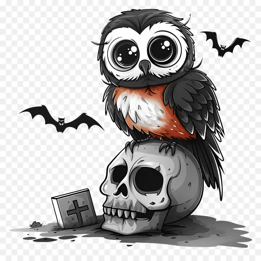 Chouette D'halloween，Hibou Et Crâne PNG