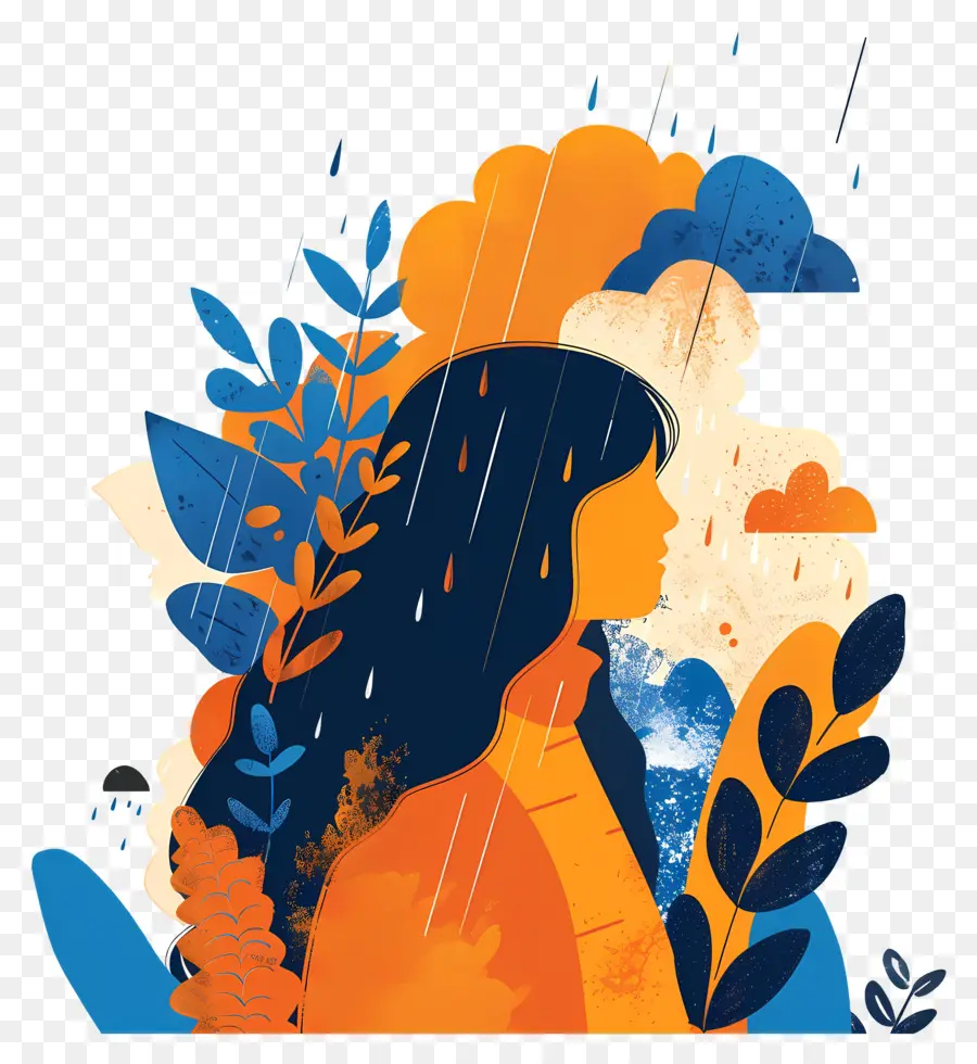 Femme Appréciant La Pluie，Fille Sous La Pluie PNG