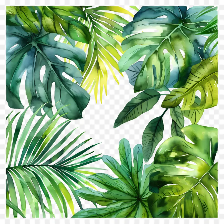 Feuillage Aquarelle，Feuilles Tropicales PNG