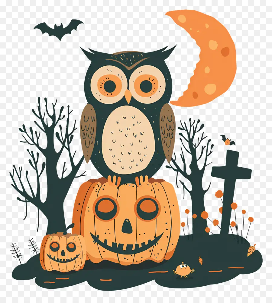 Chouette D'halloween，Citrouilles PNG