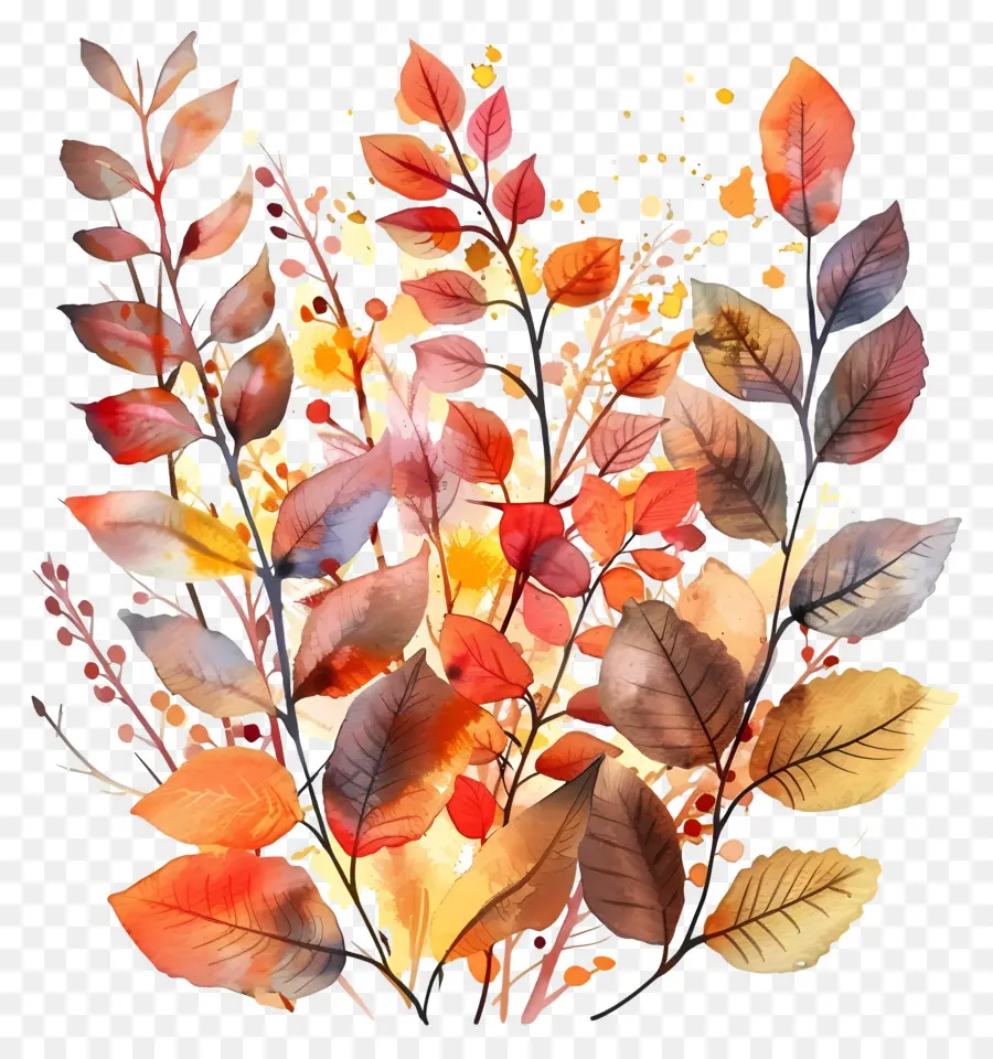 Feuillage Aquarelle，Feuilles D'automne Colorées PNG