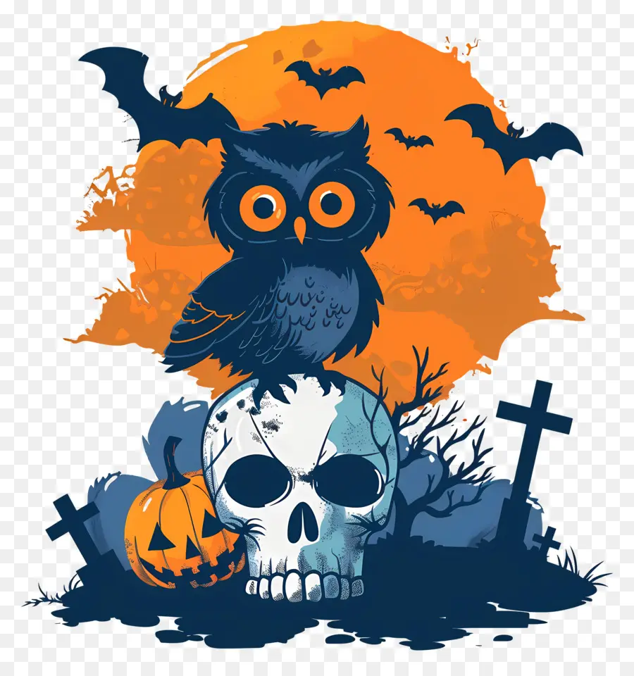 Chouette D'halloween，Chouette Sur Crâne PNG