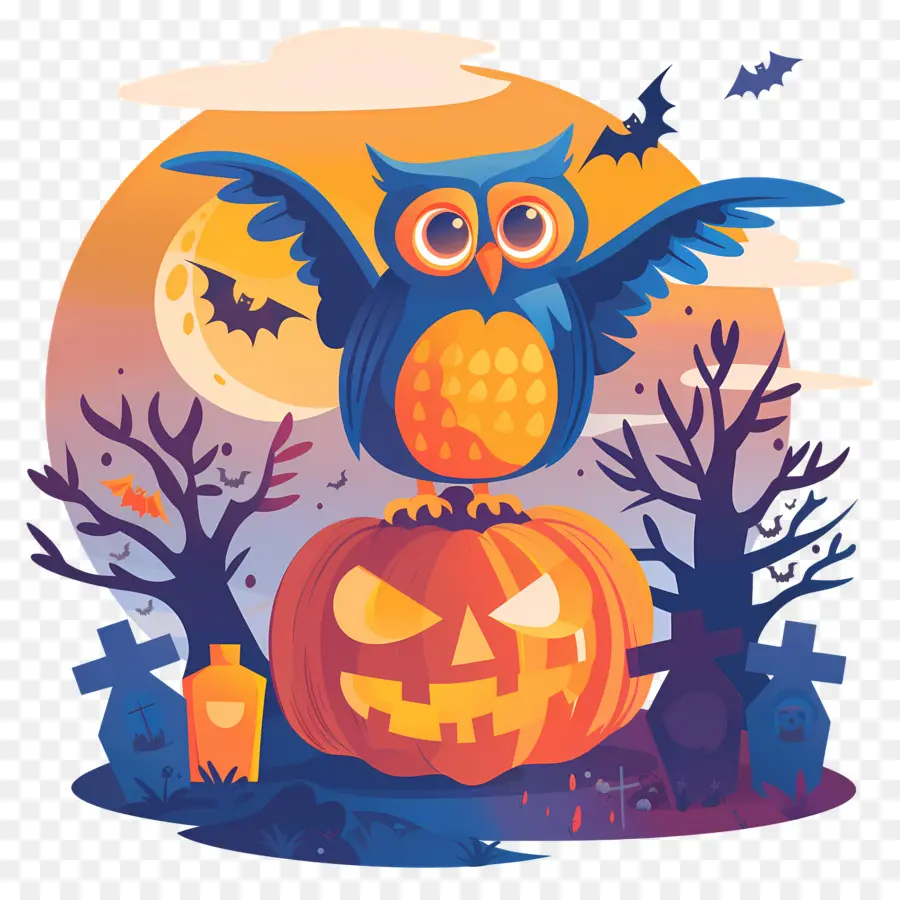 Chouette D'halloween，Chouette Sur Citrouille PNG