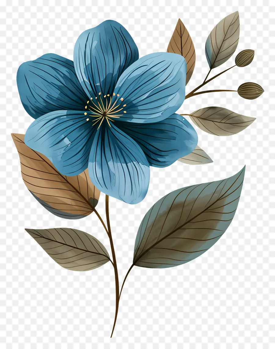 Fleur Bleue，Feuilles PNG