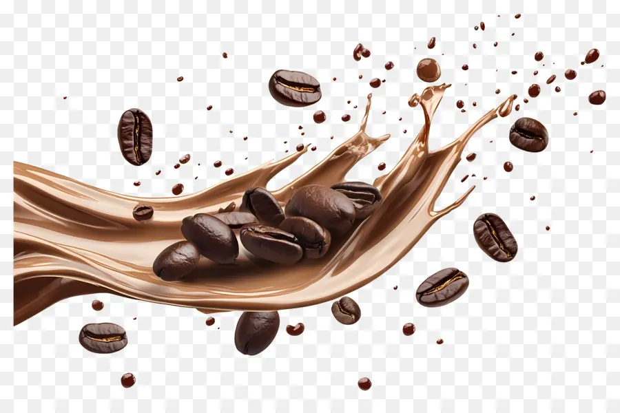 Café Splash，Chocolat Et Grains De Café PNG