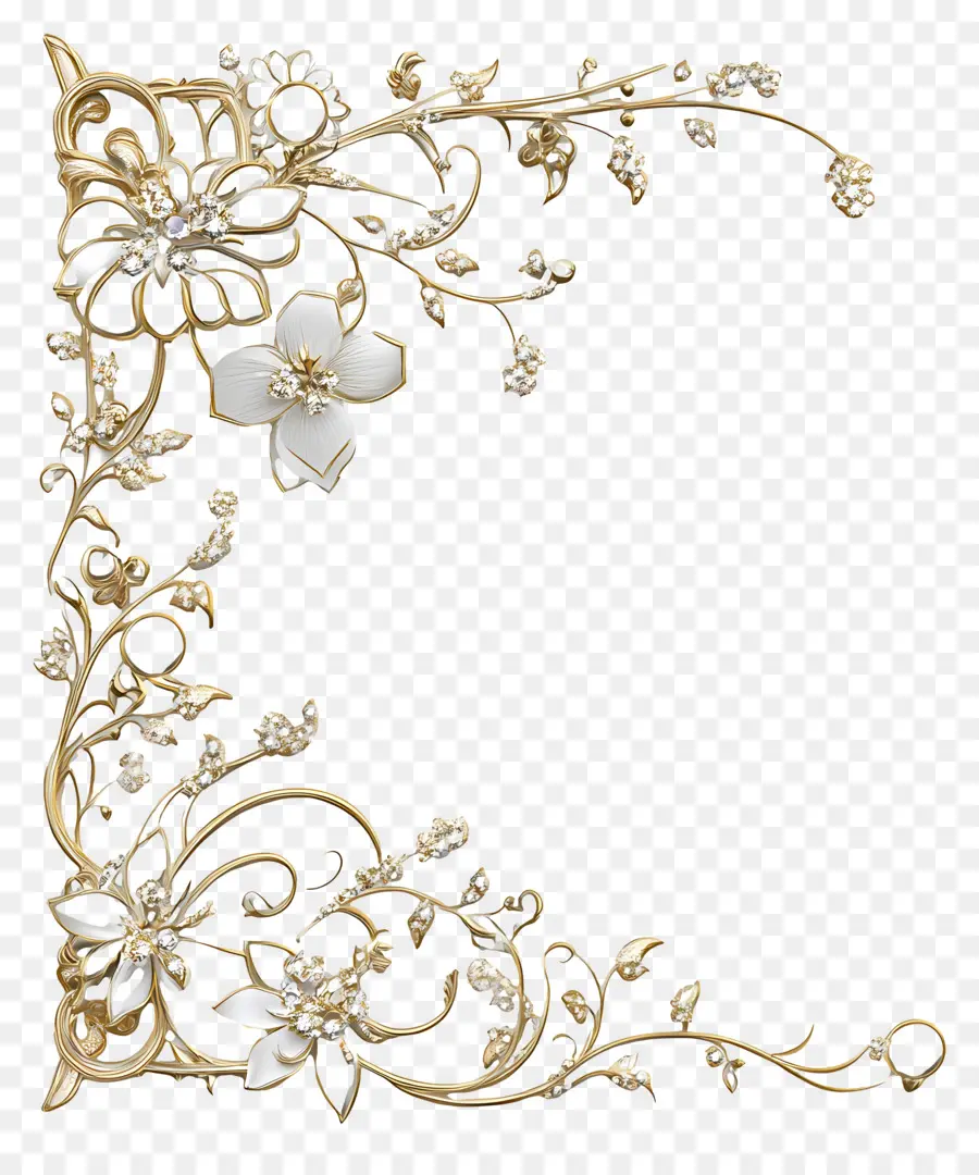 Cadre De Mariage Islamique，Bordure Florale Dorée PNG