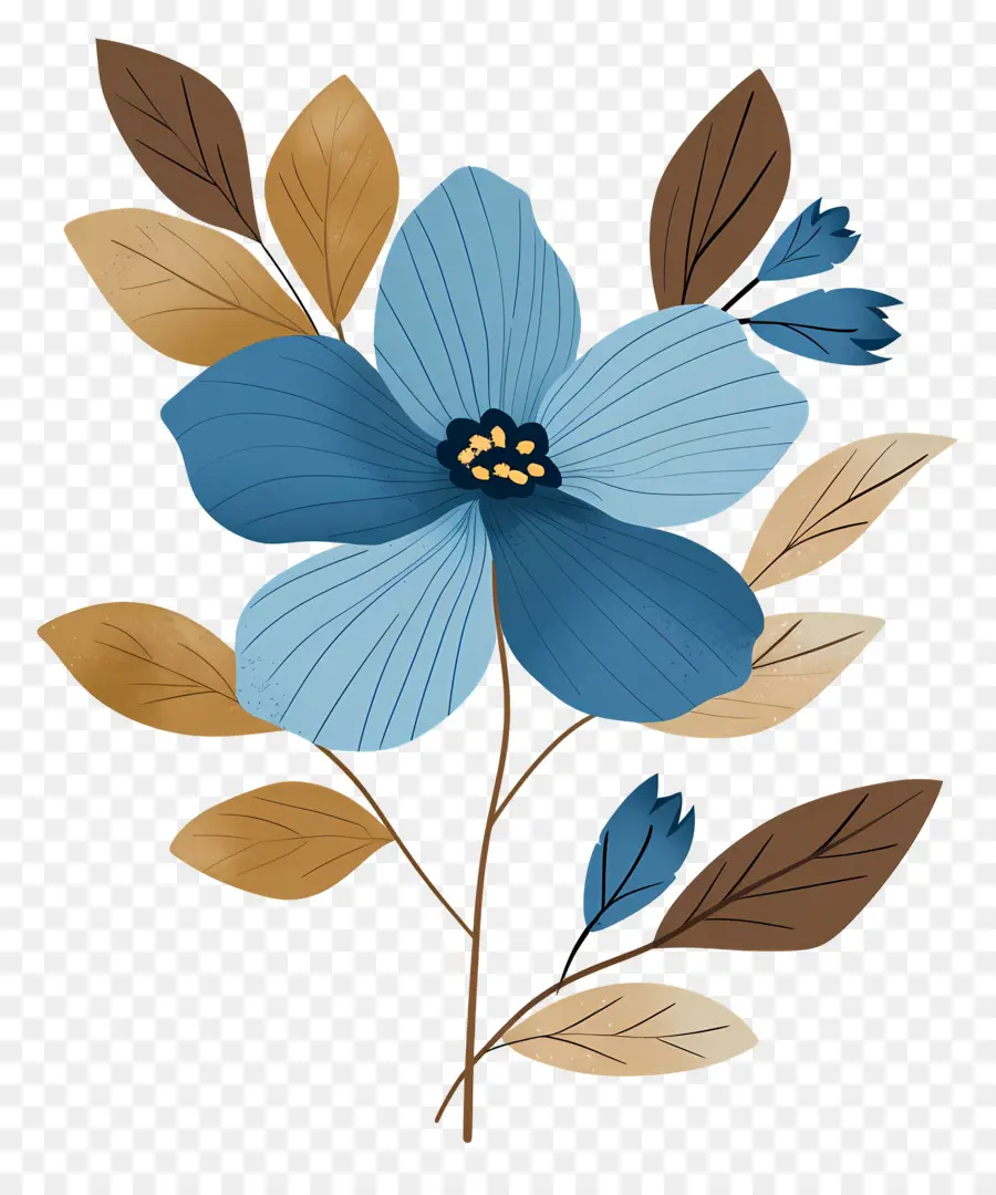 Fleur Bleue，Feuilles PNG