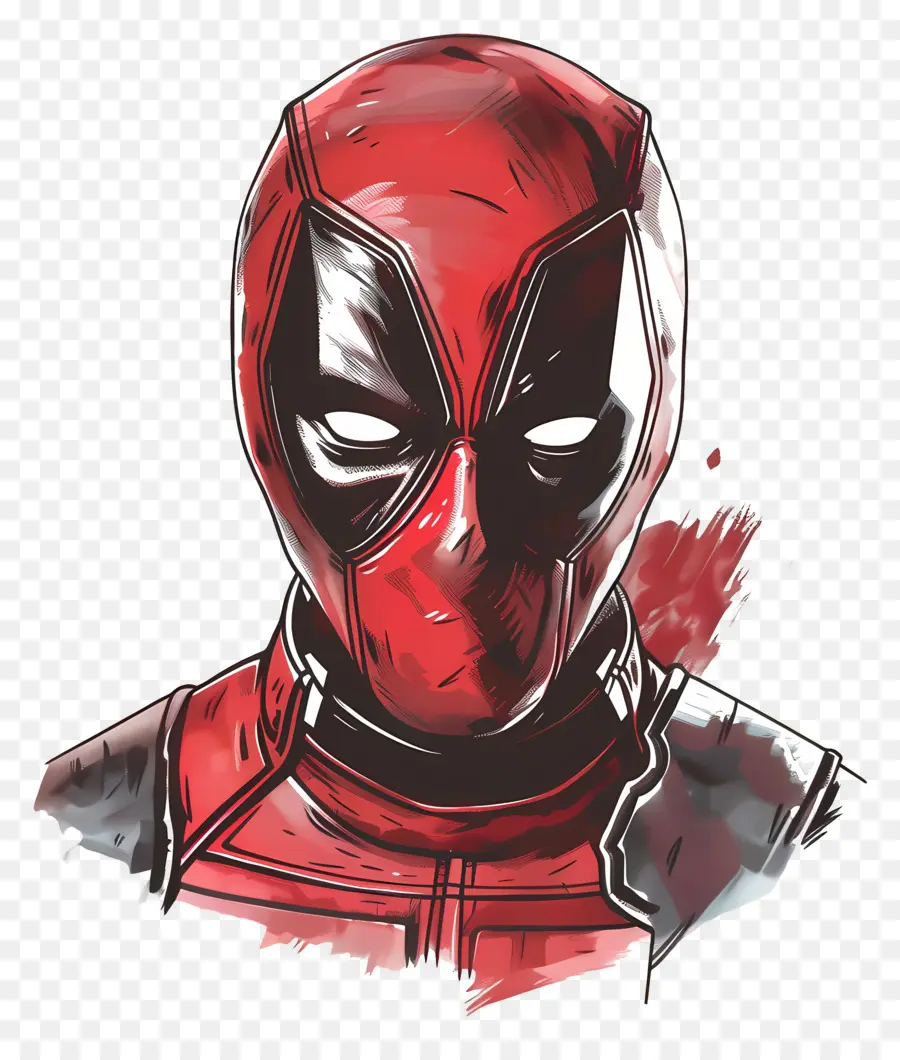 Visage De Deadpool De Dessin Animé，Masque Rouge Et Noir PNG