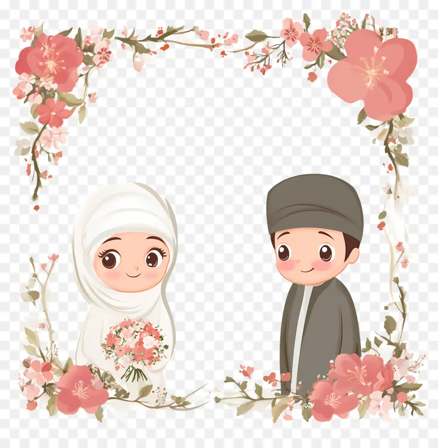 Cadre De Mariage Islamique，Joli Couple PNG