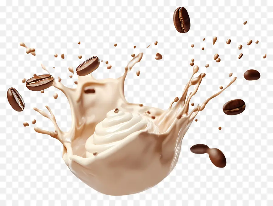 Café Splash，Grains De Café Et éclaboussures De Lait PNG