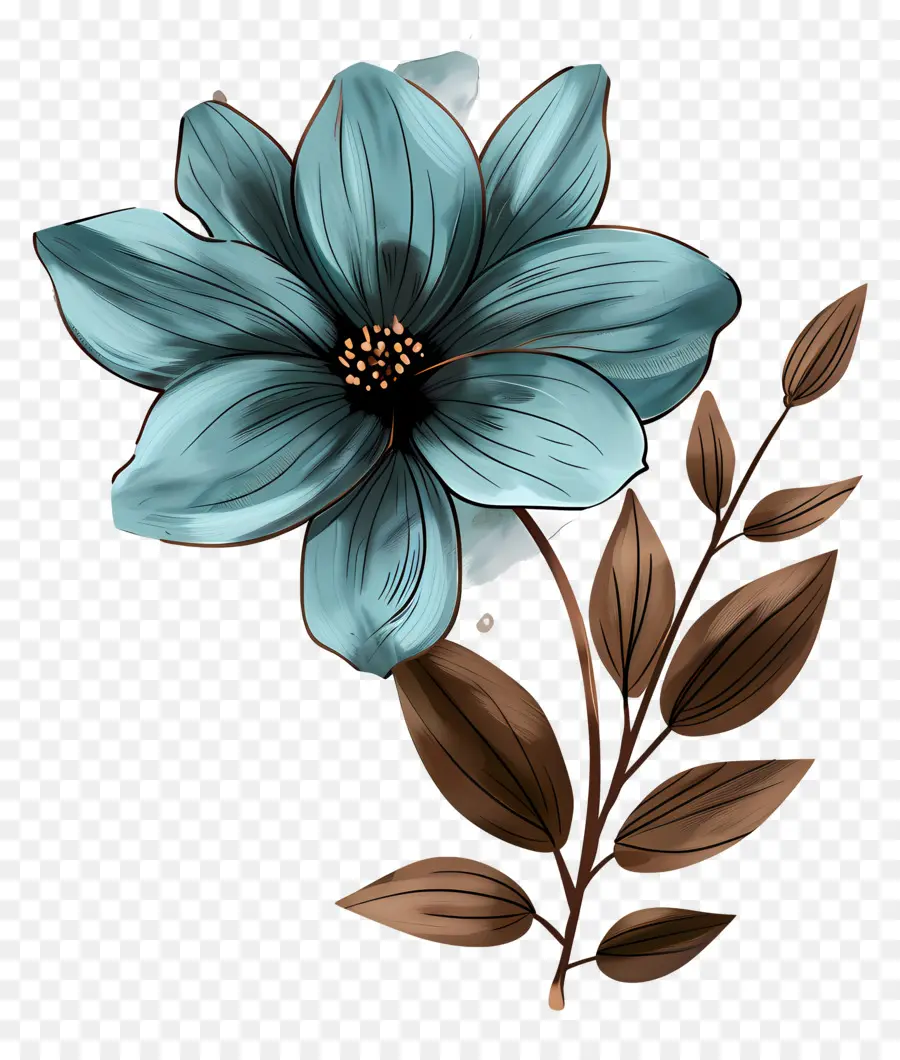 Fleur Bleue，Feuilles PNG