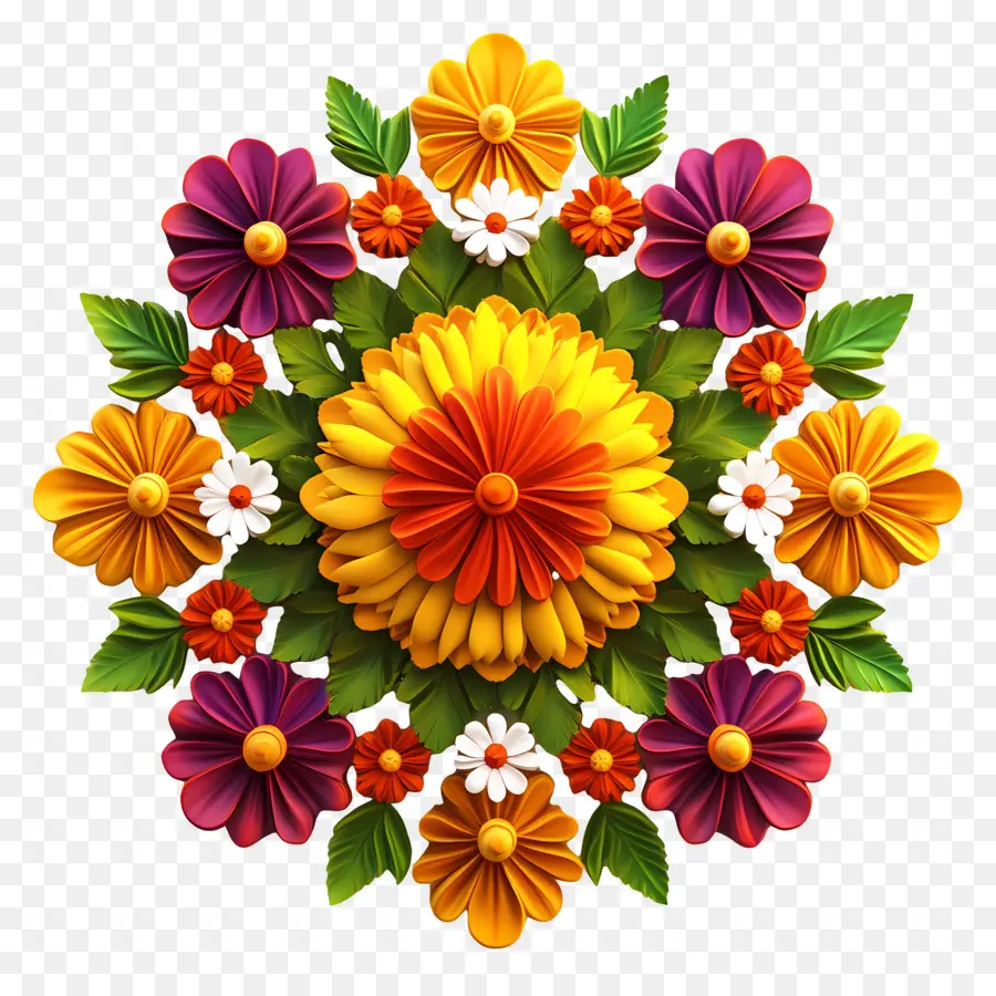 Rangoli Floral Onam，Fleurs Colorées PNG