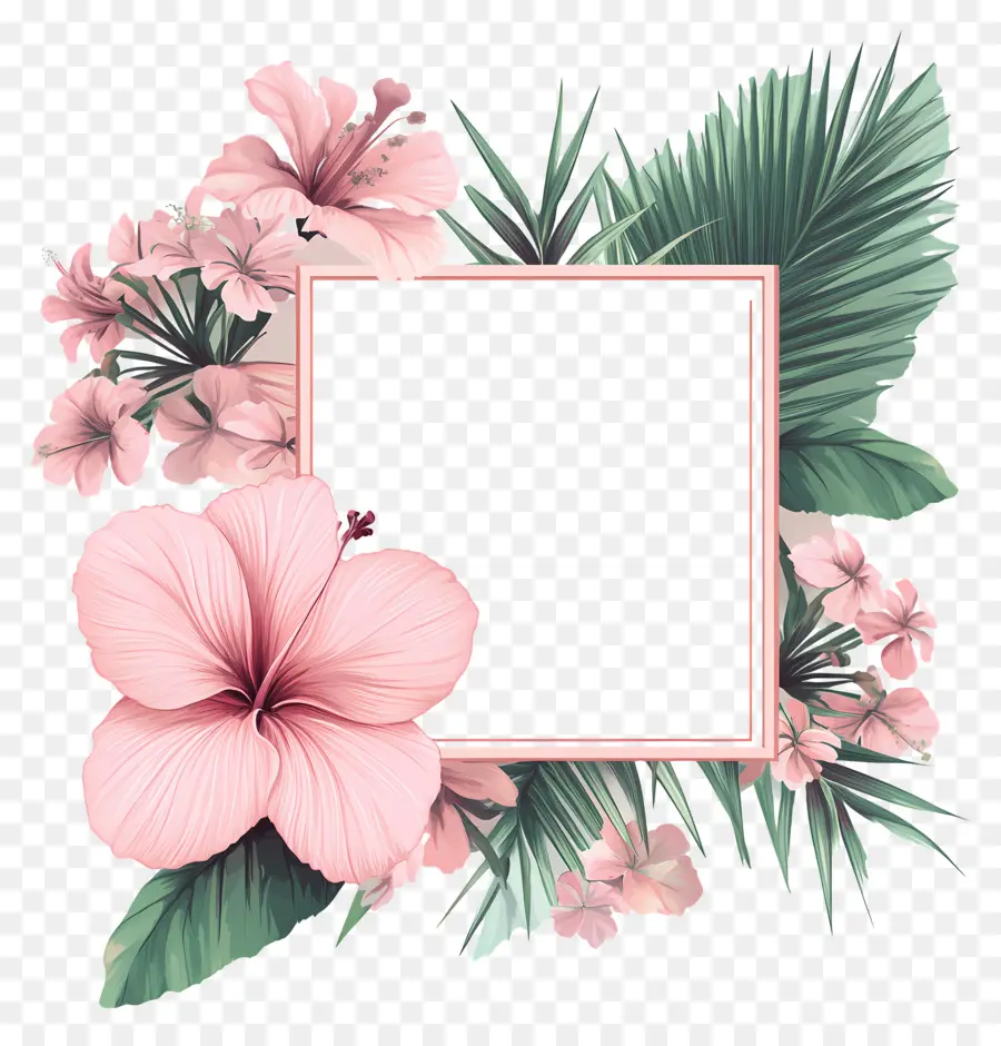 Cadre Simple Rose，Fleurs D'hibiscus Roses PNG