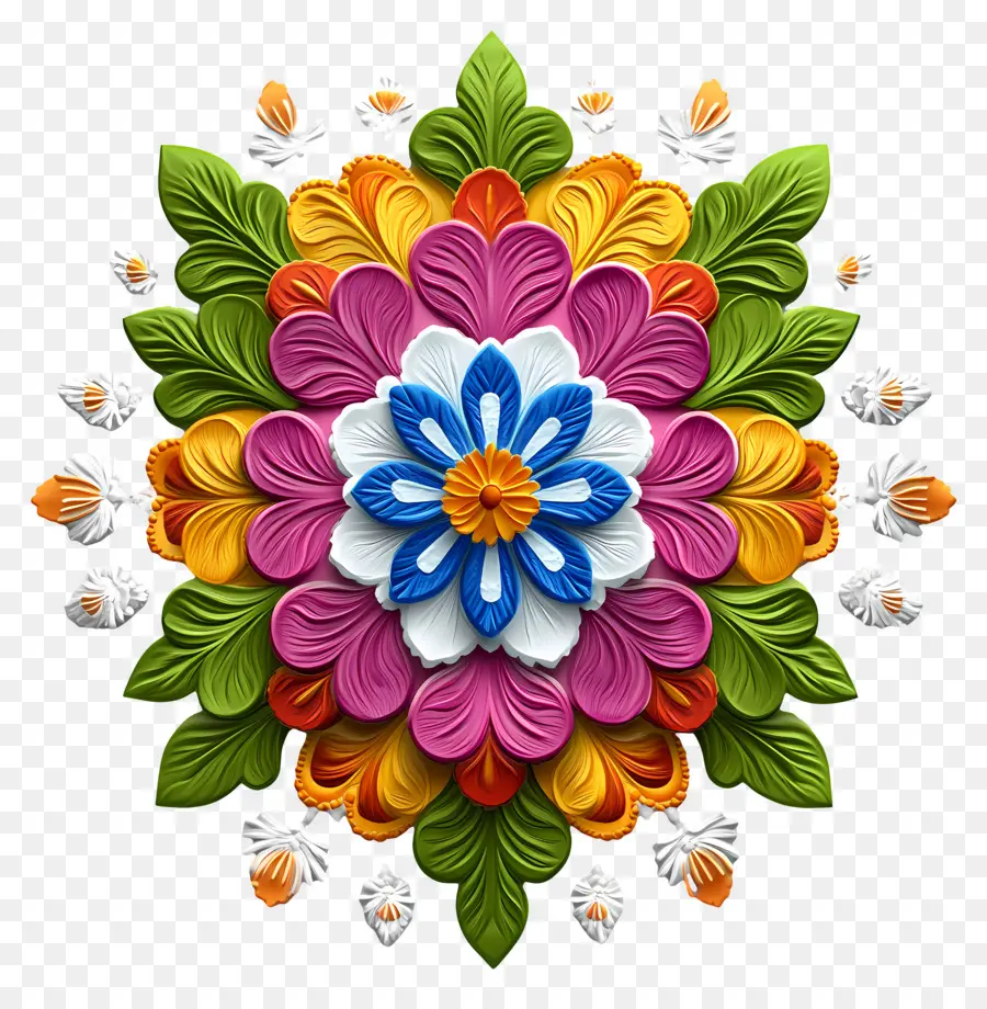 Rangoli Floral Onam，Fleur Colorée PNG