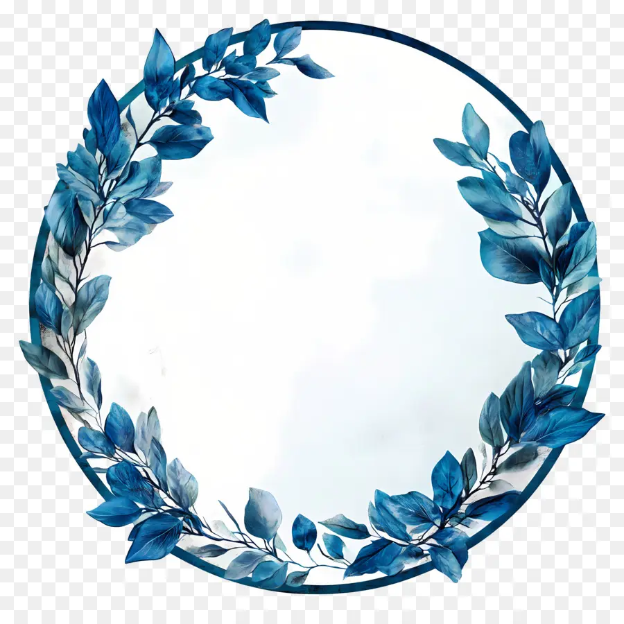 Cadre Cercle Bleu，Couronne De Feuilles Bleues PNG