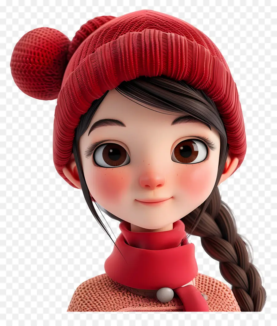 Avatar De Fille 3d，Fille Au Chapeau Rouge PNG