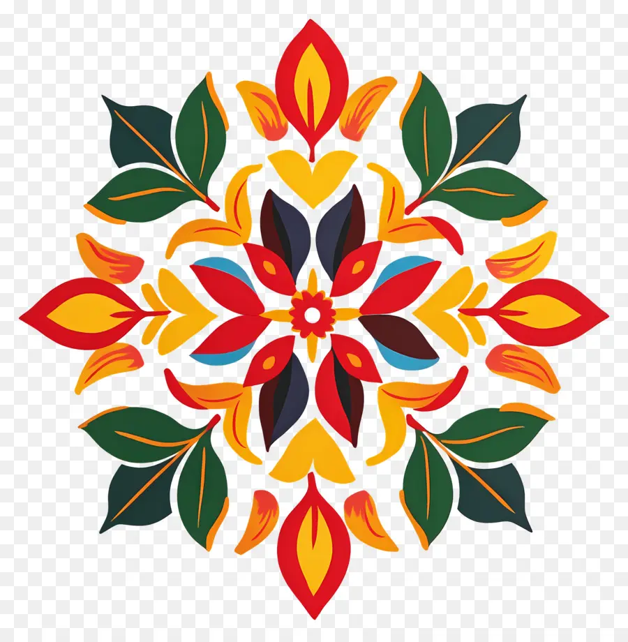 Rangoli Floral Onam，Mandala Coloré PNG