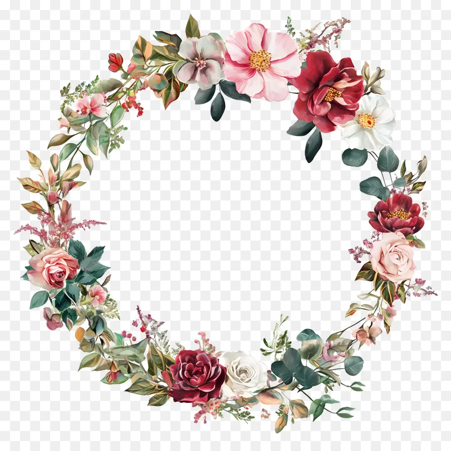 Cadre De Cercle De Mariage，Couronne Florale Rose PNG