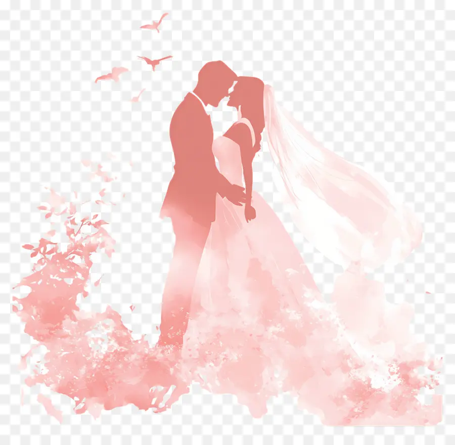 Silhouette De Mariage，Couple Silhouette Bleu PNG