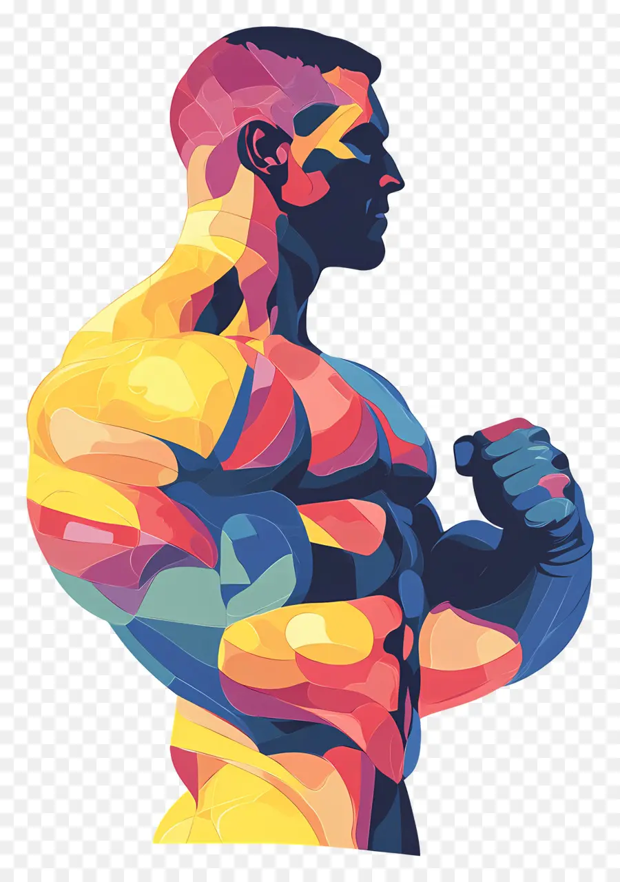 Silhouette D'homme Fort，Homme Musclé Coloré PNG