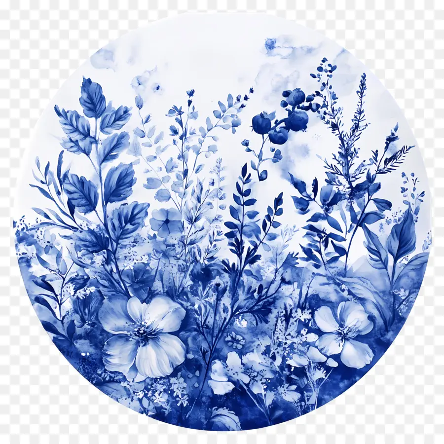 Cadre Cercle Bleu，Bleu Fleuri PNG