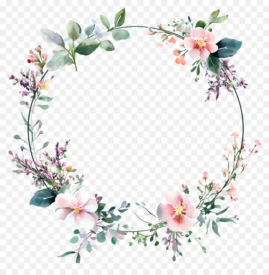 Cadre De Cercle De Mariage，Couronne Florale PNG