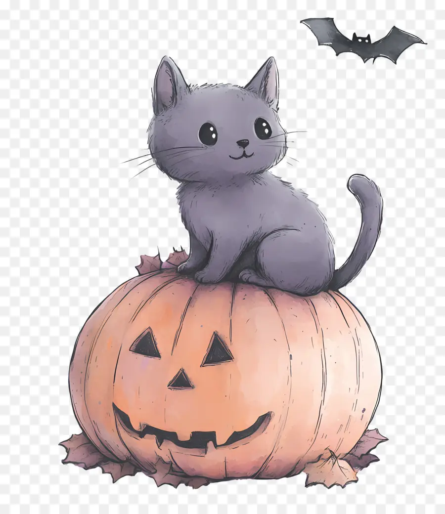 Chat D'halloween，Chat En Citrouille PNG