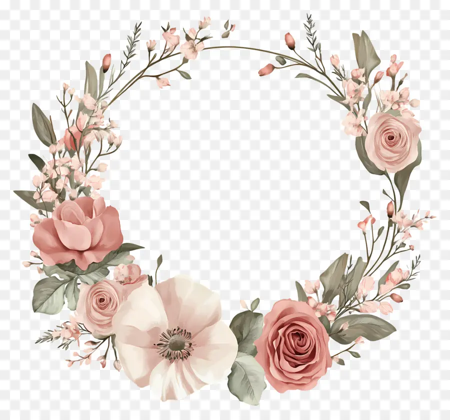 Cadre De Cercle De Mariage，Couronne Florale Rose PNG