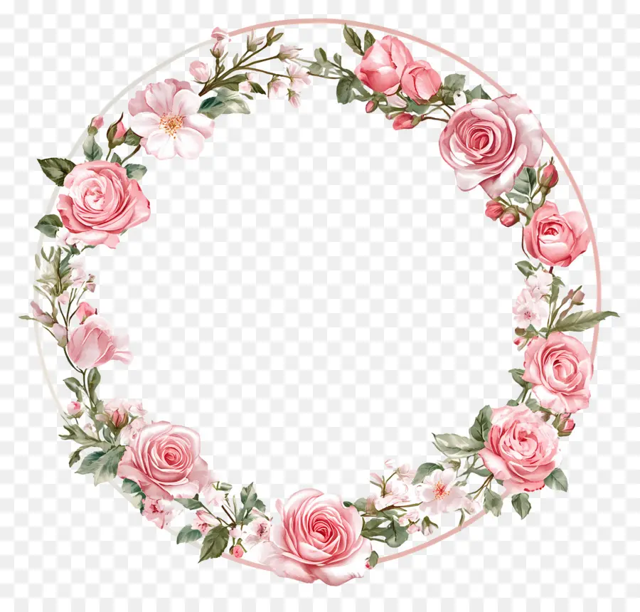 Cadre De Cercle De Mariage，Couronne Florale Rose PNG