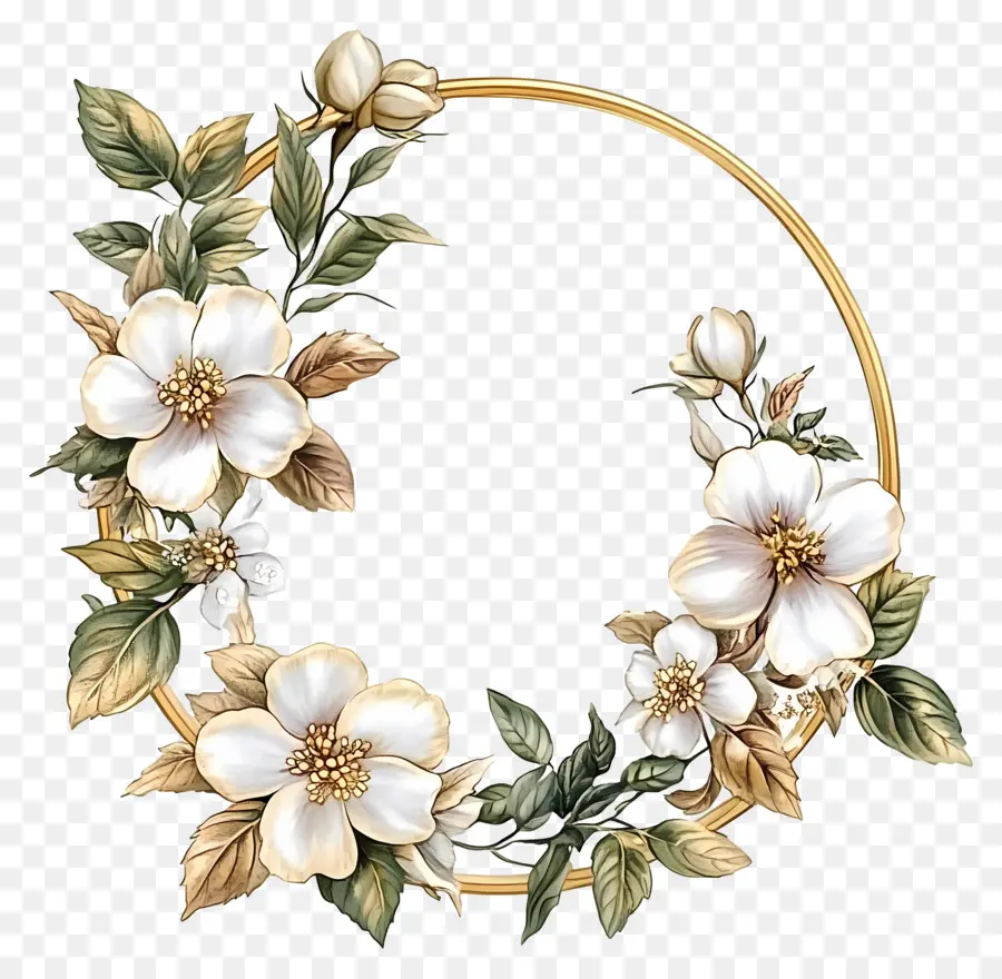 Cadre Doré Décoratif，Couronne Florale PNG