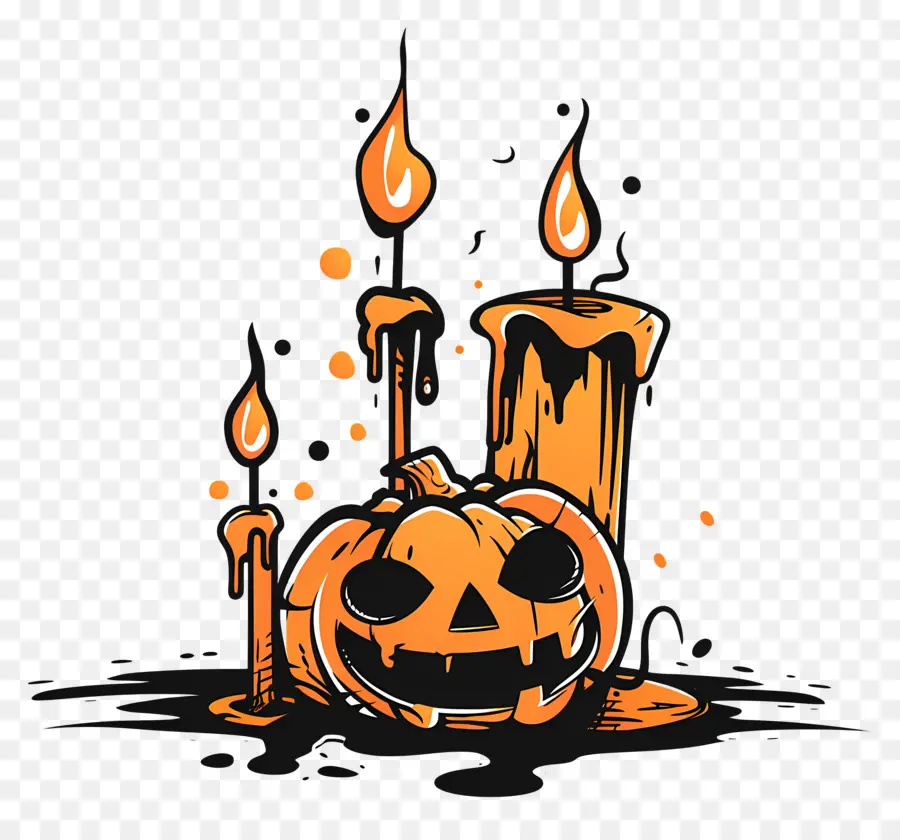 Bougies D'halloween，Citrouille Et Bougies PNG