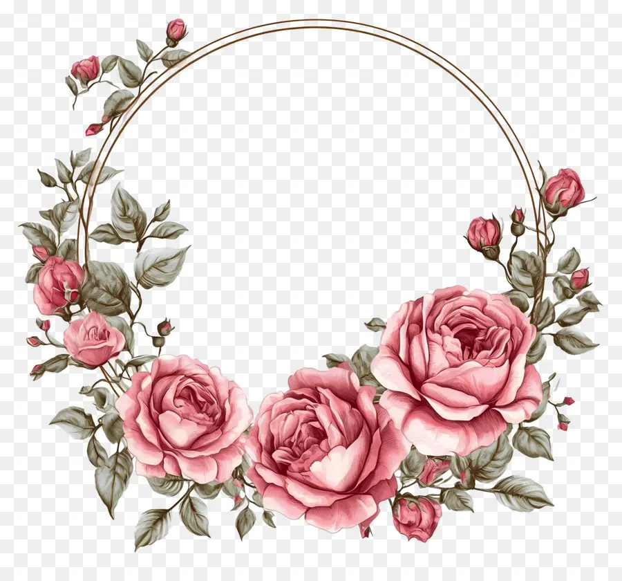 Cadre De Cercle De Mariage，Couronne Florale Rose PNG