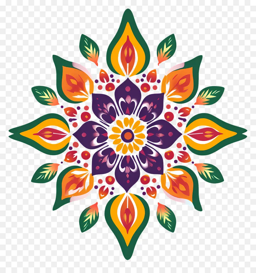 Rangoli Floral Onam，Mandala Coloré PNG