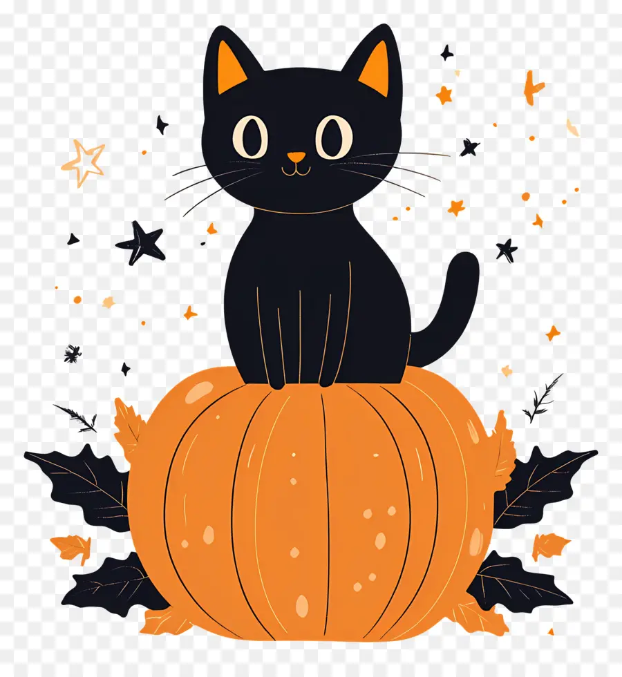 Chat Noir D'halloween，Chat Noir Sur Citrouille PNG