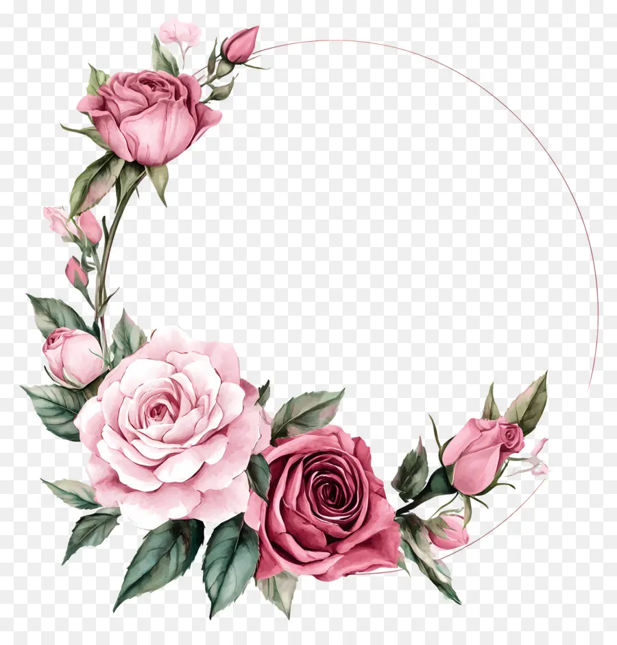 Cadre De Cercle De Mariage，Couronne Florale Rose PNG