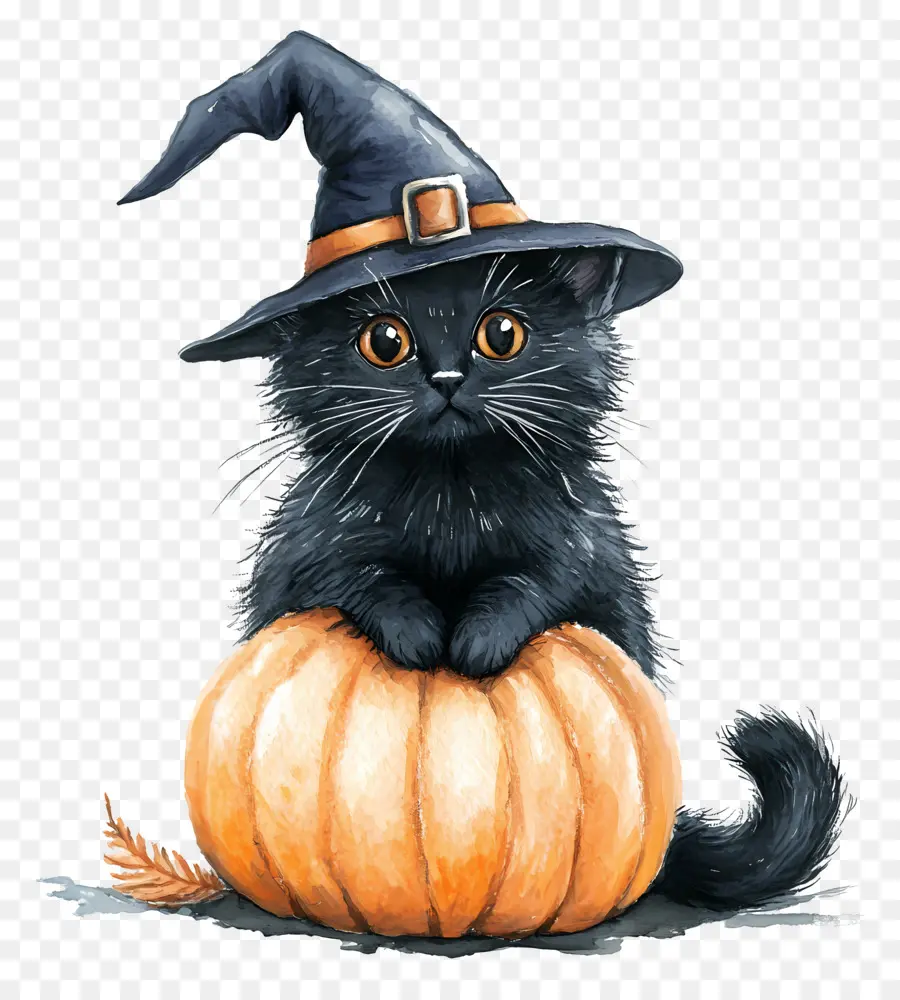 Chat Noir D'halloween，Chat Noir Avec Des Citrouilles PNG