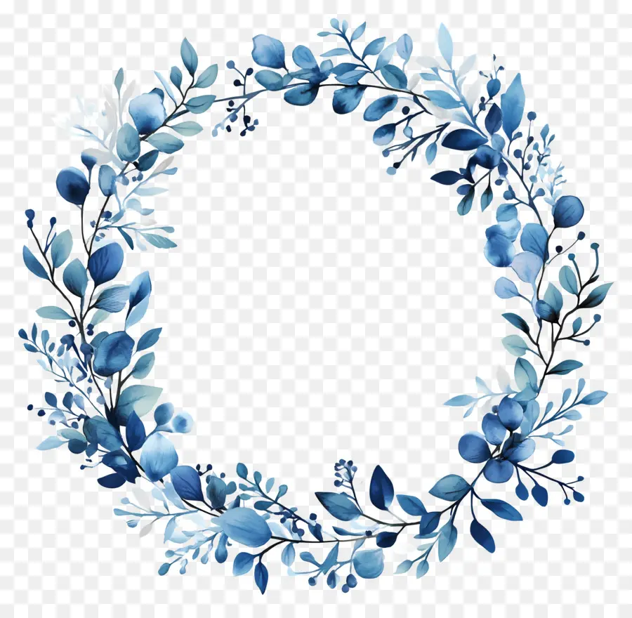 Cadre Cercle Bleu，Couronne Florale Bleue PNG