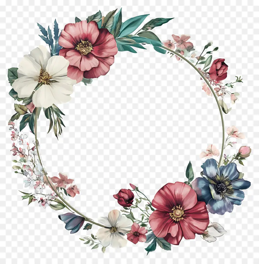 Cadre De Cercle De Mariage，Couronne De Fleurs PNG