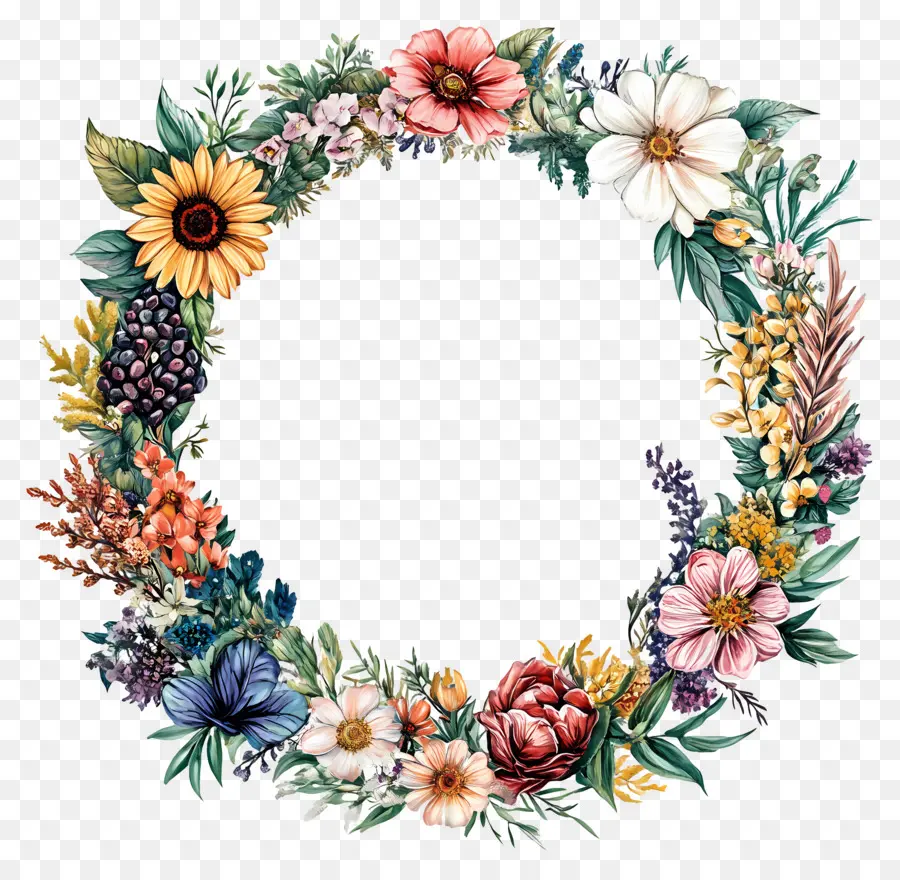 Cadre De Cercle De Mariage，Couronne De Fleurs PNG