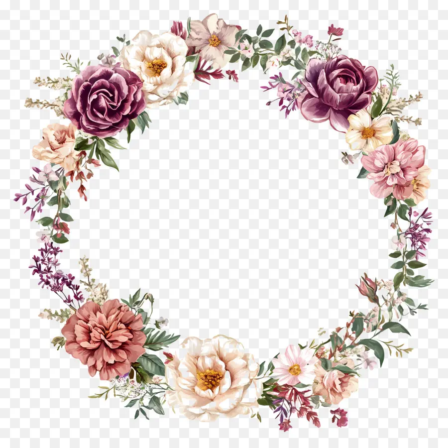 Cadre De Cercle De Mariage，Couronne De Fleurs PNG