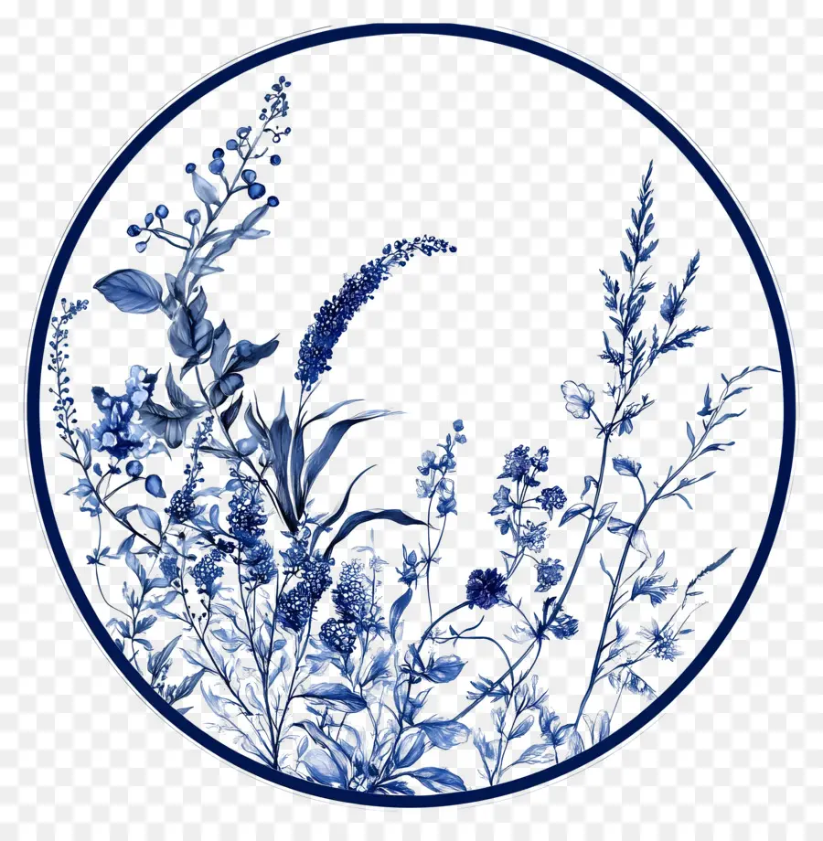 Cadre Cercle Bleu，Cercle Floral Bleu PNG